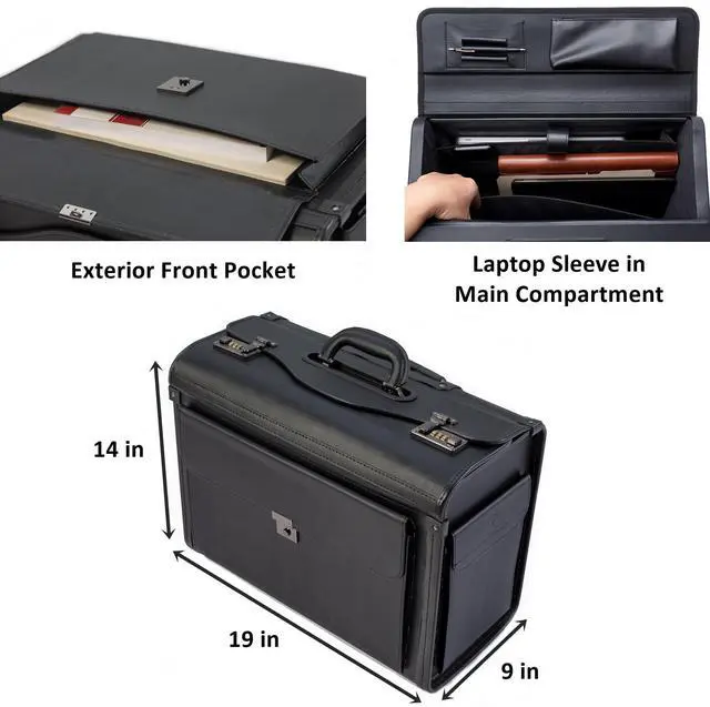 Alt view image 3 of 5 - HAMMER ANVIL 19 Wheeled Briefcase Rolling Case Sales Sample Pilot Lawyer Attache Black Leatherette