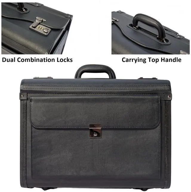 Alt view image 2 of 5 - HAMMER ANVIL 19 Wheeled Briefcase Rolling Case Sales Sample Pilot Lawyer Attache Black Leatherette