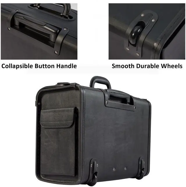Alt view image 5 of 5 - HAMMER ANVIL 19 Wheeled Briefcase Rolling Case Sales Sample Pilot Lawyer Attache Black Leatherette