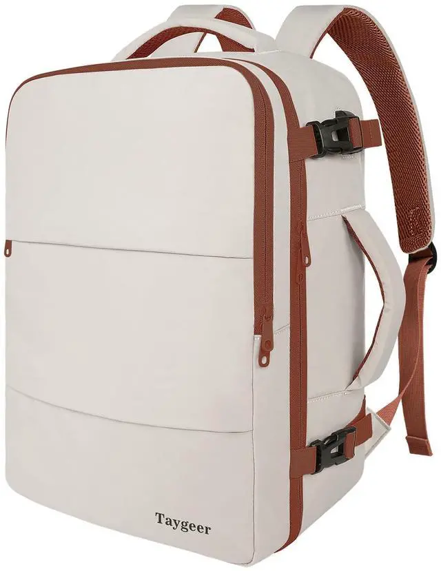 Main image of Taygeer Backpack for Women, College Backpack with Laptop Compartment & Shoe Pouch, 35l Travel Laptop Mochila Carry On Luggage, Airline Approved Personal Item Bag For Weekender Gym Hiking, Khaki White