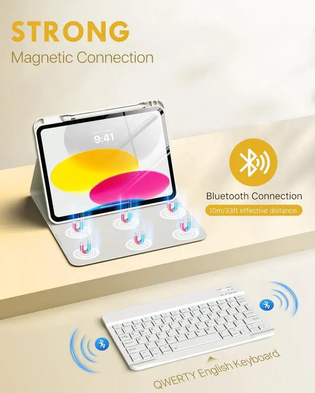 Alt view image 3 of 5 - MoKo for iPad (A16) 11th Generation Case with Keyboard 11 inch 2025, iPad 10th Generation 10.9 inch Keyboard Case with Pencil Holder, Multi-Angle Detachable Bluetooth Keyboard, White