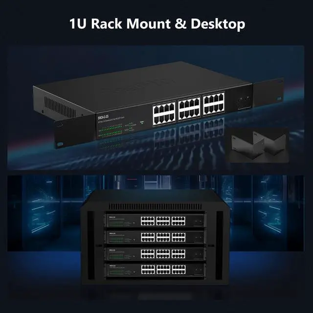 Alt view image 5 of 5 - 24 Port 2.5Gb Ethernet Network Switch 24 x 2.5 Gigabit Base-T Port | 2 x 10G SFP+ | Compatible with 10-100-1000Mbps | Fanless Metal Internet Switch | 19 Inch Rack Mount | 160G Bandwidth