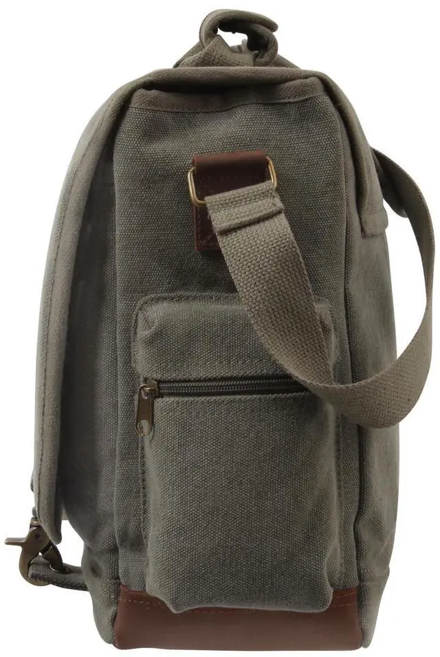 Alt view image 3 of 3 - Rothco Vintage Canvas Pathfinder Laptop Bag With Leather Accents (Olive Drab)
