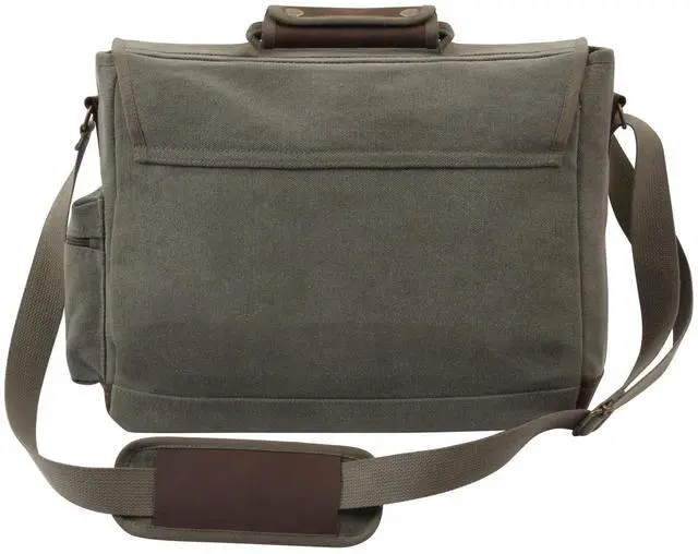 Alt view image 2 of 3 - Rothco Vintage Canvas Pathfinder Laptop Bag With Leather Accents (Olive Drab)