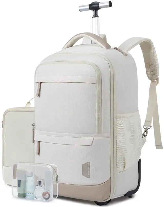 Main image of BAGSMART Rolling Backpack, Water-Resistant Travel Laptop Backpacks with Wheels for Adults, 17 Inch Large Roller College Backpack Luggage Carry on with 2 Packing Cubes, Beige
