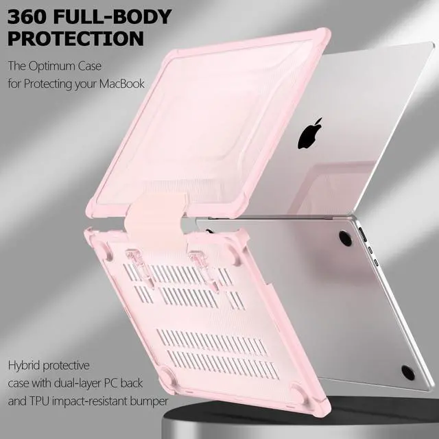Alt view image 4 of 5 - MEEgoodo for MacBook Air 13.6 inch Case 2025 2024 2022 (A3240/A3113/A2681) with M4/M3 M2, Laptop Hard Shell for MacBook Air 13", Cover with Heavy Duty Rugged Shockproof Kickstand, Baby Pink