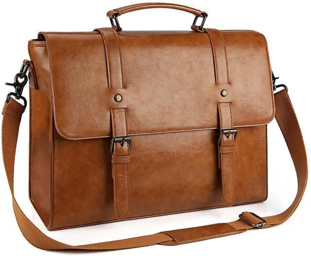 Main image of Mens Messenger Bag Vintage 15.6 Inch Waterproof Leather Laptop Briefcase Large Satchel Shoulder Bag Retro Office College Computer Bag, Brown