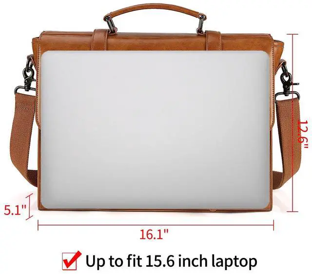 Alt view image 5 of 5 - Mens Messenger Bag Vintage 15.6 Inch Waterproof Leather Laptop Briefcase Large Satchel Shoulder Bag Retro Office College Computer Bag, Brown