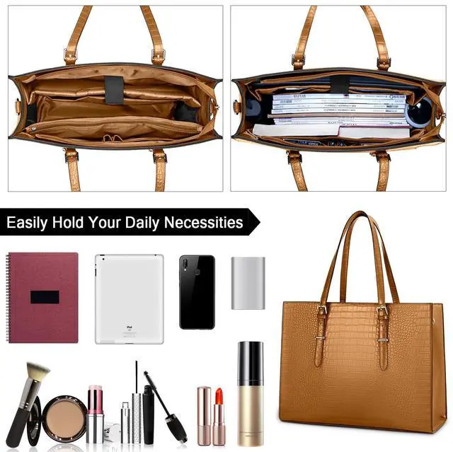 Alt view image 2 of 5 - Laptop Bag for Women 15.6 Inch Laptop Tote Bag Leather Classy Computer Briefcase for Work Waterproof Handbag Professional Shoulder Bag Women Business Office Bag Large Capacity(Brown)