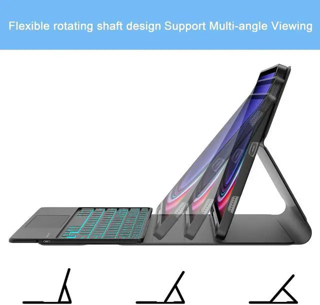 Alt view image 5 of 5 - Keyboard Case for Samsung Galaxy Tab S10 FE/ S9 FE 5G 10.9 Inch/Tab S9 11 Inch, 7 Colors Backlit, Magnetic Detachable Wireless Bluetooth Touchpad Keyboard Cover with S-Pen Holder, Black