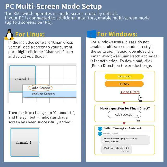 Alt view image 4 of 5 - 4-Port KM Switch with Mouse Roaming Control, Independent Audio Switching, Supports Multi-Monitor, Hotkey Control, Includes Cables and Management Software to Customize Switching Modes, 2-Year Warranty