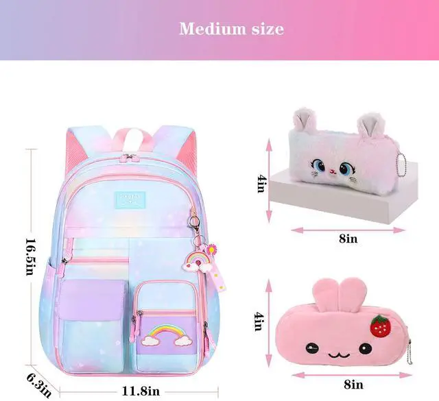 Alt view image 2 of 5 - Jcobvig Rainbow Backpack For Girls Kids,Cute Student School Backpack With Pen Bag,Blue Aesthetic Starry Rainbow Laptop Travel Bag (Blue Large 17.5in