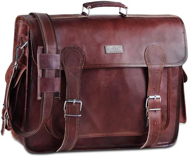 Main image of HULSH Brown Leather Messenger Bag For Men 18 Inch Big Women Shoulder Cross Body Brown Laptop Computer Briefcase Bag - Best Vintage Look