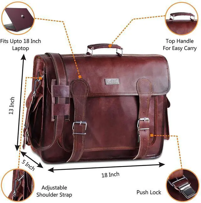 Alt view image 2 of 5 - HULSH Brown Leather Messenger Bag For Men 18 Inch Big Women Shoulder Cross Body Brown Laptop Computer Briefcase Bag - Best Vintage Look