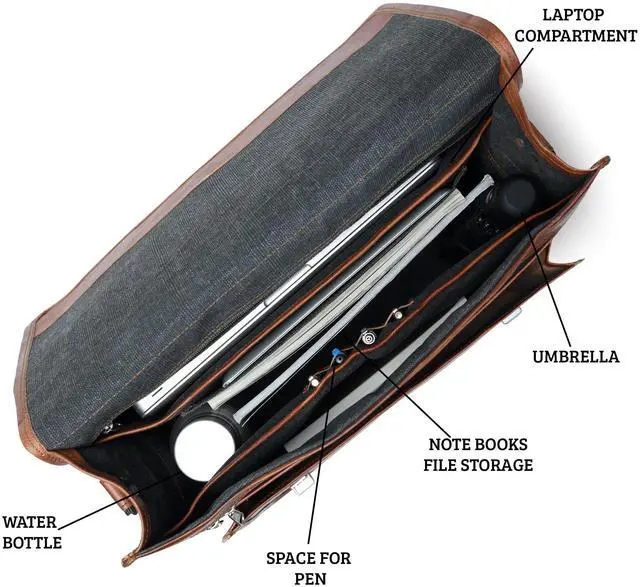 Alt view image 3 of 5 - HULSH Brown Leather Messenger Bag For Men 18 Inch Big Women Shoulder Cross Body Brown Laptop Computer Briefcase Bag - Best Vintage Look