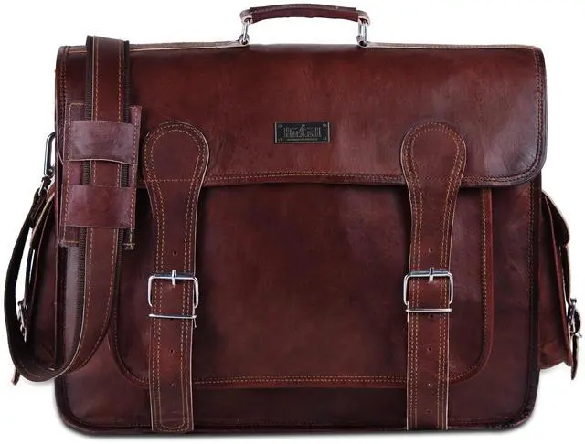 Alt view image 4 of 5 - HULSH Brown Leather Messenger Bag For Men 18 Inch Big Women Shoulder Cross Body Brown Laptop Computer Briefcase Bag - Best Vintage Look