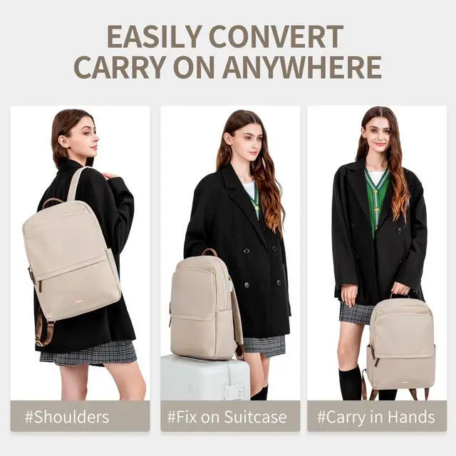 Alt view image 2 of 5 - GOLF SUPAGS Laptop Backpack for Women Slim Computer Bag Work Travel College Backpack Purse Fits 14 Inch Notebook (Apricot)