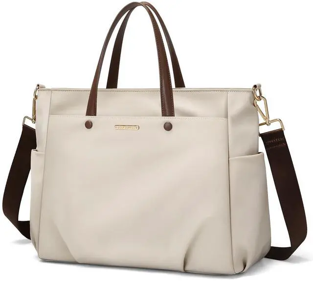 Main image of Laptop Shoulder Bag 14 Inch, Computer Shoulder Bag Large Work Tote Bag for Women, Laptop Carrying Case Stylish Handbag for Business Travel (Apricot)