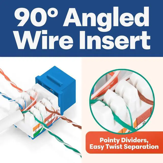 Alt view image 3 of 5 - Everest 90° Angled RJ45 Cat5e Keystone Jacks 50-Pack in Blue - Slim Profile Female RJ45 Connectors - Cat 5e Keystone Jack - Compatible with 90° Angled Speed Termination Tool - easyJACK (B094WB91H3)