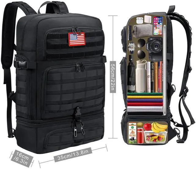 Alt view image 2 of 5 - BERTASCHE Lunch Backpack for Men, 17 inch Laptop Backpack for Work Travel Camping Tactical Molle Daypack, Black