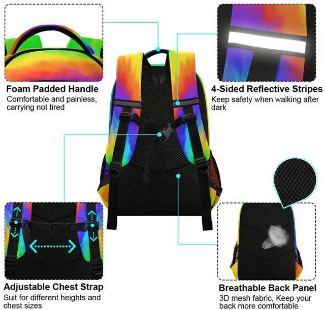 Alt view image 4 of 5 - ALAZA Rainbow Tie Dye Spiral Backpacks Travel Laptop Daypack School Book Bag for Men Women Teens Kids