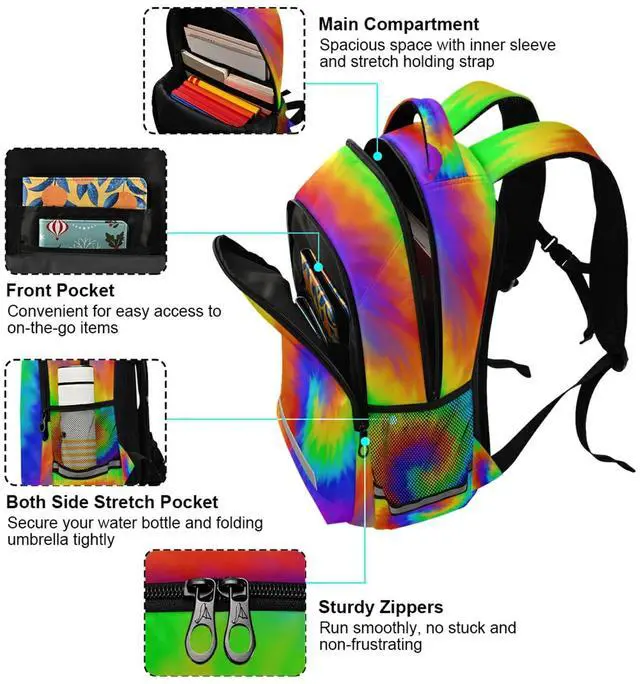 Alt view image 5 of 5 - ALAZA Rainbow Tie Dye Spiral Backpacks Travel Laptop Daypack School Book Bag for Men Women Teens Kids