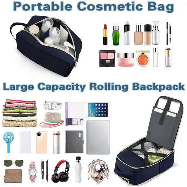Alt view image 2 of 5 - ZOMFELT Rolling Backpack for Women Men, Travel Backpack with Wheels, 17 Inch Laptop Backpack with Toiletry Bag, Carry on Luggage Wheeled Backpack for Travel Trip Business Blue