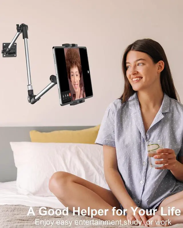 Alt view image 2 of 5 - woleyi Adjustable Tablet Wall Mount Holder - 35 Inch Foldable Arm Phone iPad Mount for Wall, Webcam Stand Camera Mount, Fit for iPad Pro 12.9 Air Mini, Galaxy Tabs, Cell Phones, Switch, 4-13" Devices