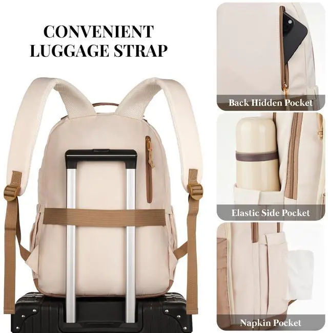 Alt view image 4 of 5 - WINDARS School Backpack for Teens Girls, Aesthetic College Backpack Large Bookbag for Women Students Fashion 15.6 Inch Laptop Bag for Work Travel (Khaki Beige)