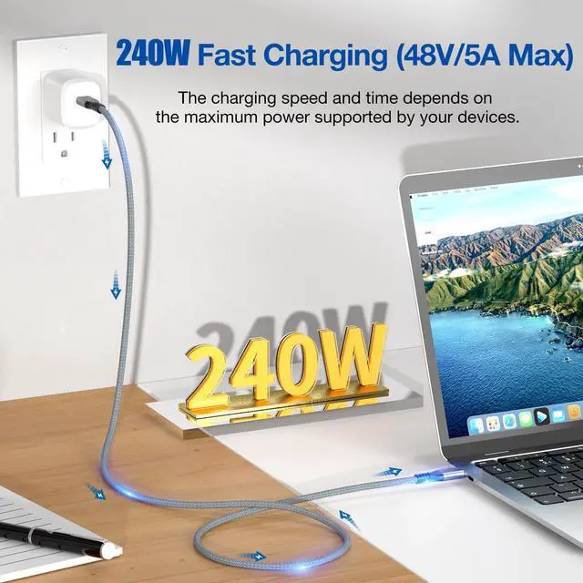 Alt view image 2 of 5 - UseBean USB C Cable 15 ft 2Pack, 240W USB C to USB C 3.2 Gen 2 Cable, Type C Charger Cord, 20Gbps 4K Video for Thunderbolt 3/4 MacBook Pro Air, iPhone 16/15 Pro Max, Galaxy S24/S23, iPad mini