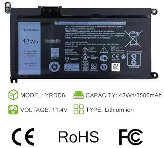 Alt view image 2 of 5 - YRDD6 1VX1H Laptop Battery Replace for Dell Inspiron 5482 5485 7586 3583 5491 5591 5481 3310 5488 2-in-1 5593 5584 3493 3593 3793 5480 3582 5581 3584 P93G001 VM732 P75F 3491 5490 11.4V 42Wh/3500mAh
