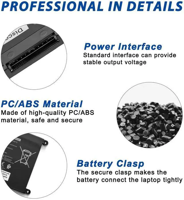 Alt view image 4 of 5 - YRDD6 1VX1H Laptop Battery Replace for Dell Inspiron 5482 5485 7586 3583 5491 5591 5481 3310 5488 2-in-1 5593 5584 3493 3593 3793 5480 3582 5581 3584 P93G001 VM732 P75F 3491 5490 11.4V 42Wh/3500mAh