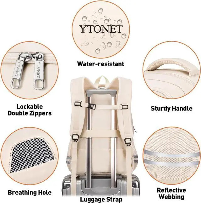 Alt view image 3 of 4 - Ytonet Gym Backpack For Women Men, Travel Backpack With Shoe Compartment USB Charging Port, Sport Water Resistant Carry on Bag Fit 15.6 Inch Laptop, Camping, Workout, Hiking, College, Beige