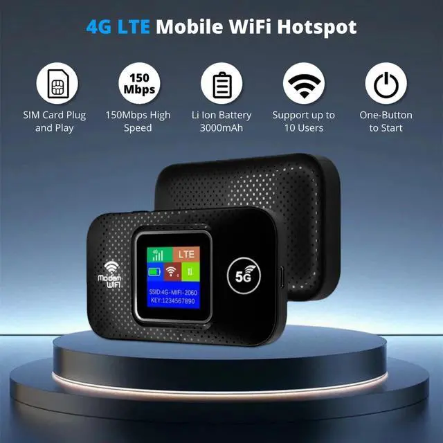 Alt view image 2 of 5 - 4G LTE Mobile Hotspot, 150Mbps Wi-Fi Hotspot Device with SIM Card Slot, Portable Wi-Fi Router Connects Up to 10 Devices, Support B1/3/7/8/20/38/40/41, Secure Network Anywhere