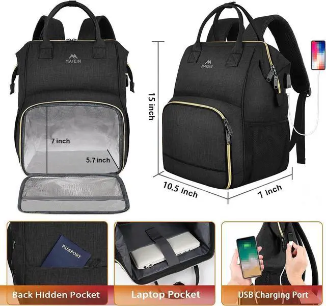 Alt view image 4 of 5 - MATEIN Lunch Backpack for Women, Insulated Cooler Backpack Lunch Bag with USB Charging Port for Men, 15.6 Inch Leakproof Laptop College Tote Work Bag Teacher Nurse Picnic Office Commuter Travel, Black