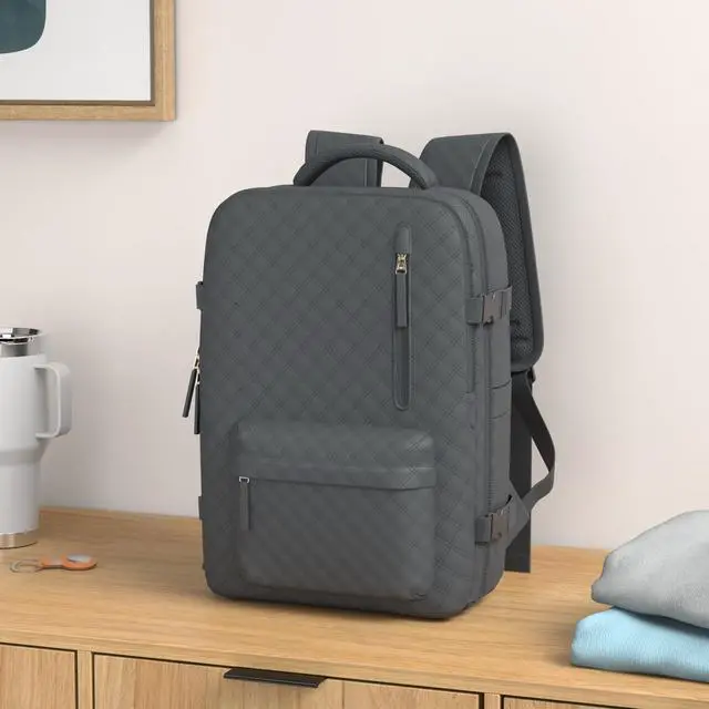 Alt view image 2 of 5 - Travel Carry On Backpack for Women, Waterproof Laptop Backpack for Traveling on Airplane Hiking Gym Backpack with USB Charging Port Shoe Compartment, Black Grey