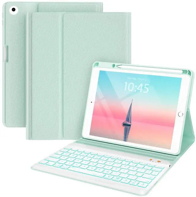 Main image of Keyboard case for iPad 5th/6th Generation 2017/2018, 9.7 Inch iPad Air 2 Case with Keyboard, Removable Wireless Backlit Keyboard Detachable, Folio Smart Cover, Tablet Case with Pencil Holder(Green)