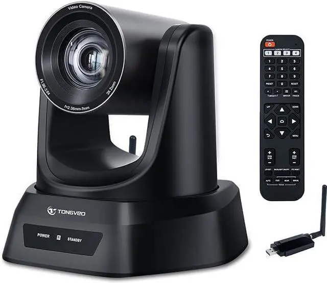 Alt view image 4 of 5 - TONGVEO 5.8GHz Wireless Conference Room Webcam, Church Live Streaming 3X USB 1080P 60fps PTZ Camera for Worship Services Online Conference, Works with Zoom, OBS Easy to Set Up