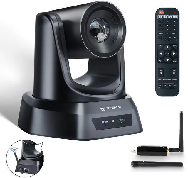 Main image of TONGVEO 5.8GHz Wireless Conference Room Webcam, Church Live Streaming 3X USB 1080P 60fps PTZ Camera for Worship Services Online Conference, Works with Zoom, OBS Easy to Set Up