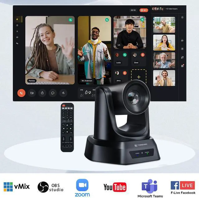 Alt view image 5 of 5 - TONGVEO 5.8GHz Wireless Conference Room Webcam, Church Live Streaming 3X USB 1080P 60fps PTZ Camera for Worship Services Online Conference, Works with Zoom, OBS Easy to Set Up