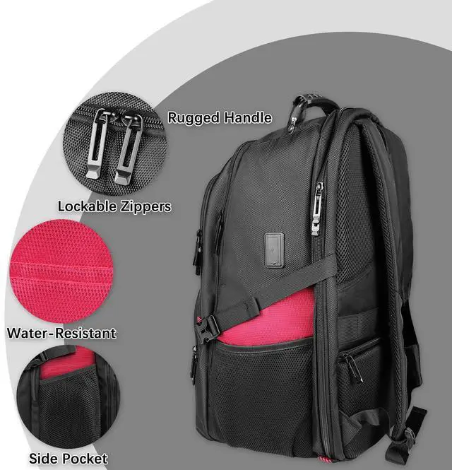 Alt view image 3 of 5 - tazbuzo 50L Extra Large Backpack,Laptop Backpack, Travel Backpack for Men, Big Backpack, Water Resistant School Approved Business Work Computer Heavy Duty Bag with USB Port, Fits 17 Inch Laptop, Red
