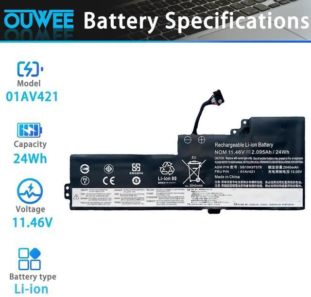Alt view image 2 of 5 - OUWEE SB10K97578 01AV421 Laptop Battery Compatible with Lenovo ThinkPad A475 A485 T470 T480 TP25 Series Notebook 01AV489 01AV420 SB10K97577 01AV419 SB10K97576 11.46V 24Wh 2095mAh