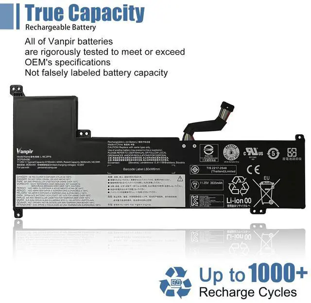 Alt view image 5 of 5 - VANPIR L19C3PF6 Laptop Battery 11.25V 42Wh 3735mAh Replacement for Lenovo IdeaPad 3-17ADA05 3-17ARE05 3-17IIL05 3-17IML05 Series SB10W89847 L19L4PF2 5B10W89846 L19D4PF2 5B10W89835 5B10W89838 L19L3PF4
