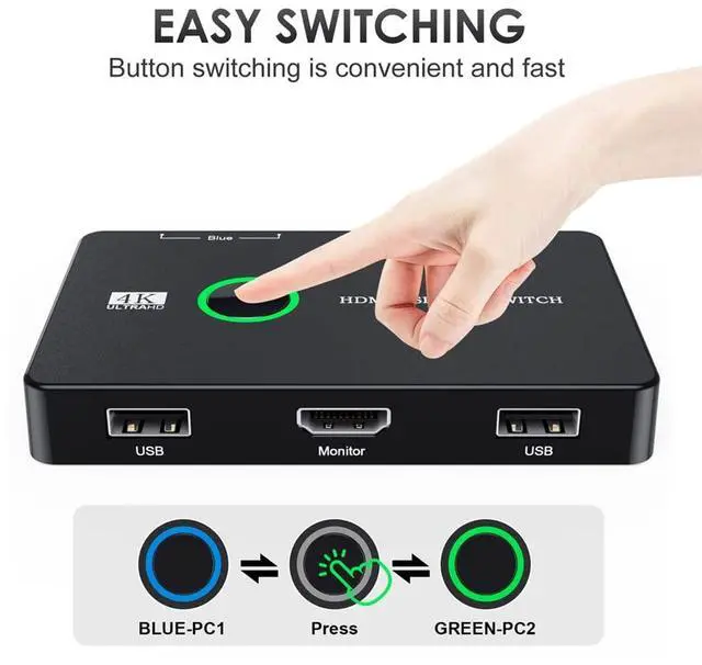 Alt view image 5 of 5 - NFHK KVM USB 2.0 & HDMI 4K Switch Selector Dual PCs Sharing Monitor HDTV USB Port Keyboard Mouse Scanner Printer