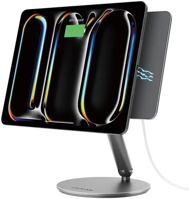 Main image of LULULOOK Magnetic Wireless Charging Stand for iPad Pro 11" M4 (2024) Only, 360° Rotating Base with Anti-Slip Pad, Aluminium Alloy Foldable iPad Pro Stand Tablet Holder for Desk, USB C Cable Included