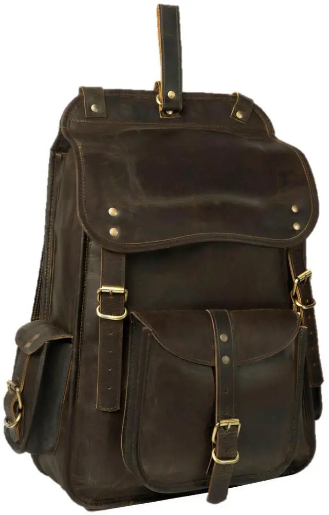Main image of Satchel And Fable Vintage Full Grain 21 Inch Leather Laptop Large Backpack Casual Bookbag Daypack Camping Travel Rucksack Knapsack