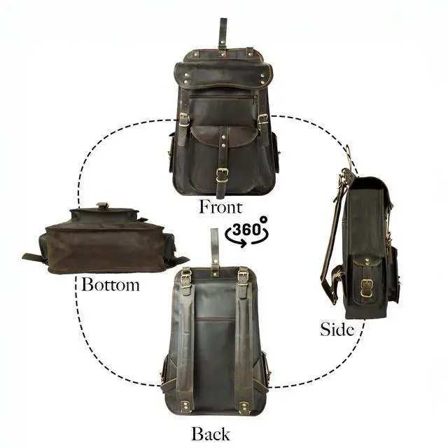 Alt view image 2 of 5 - Satchel And Fable Vintage Full Grain 21 Inch Leather Laptop Large Backpack Casual Bookbag Daypack Camping Travel Rucksack Knapsack