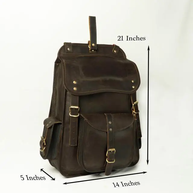 Alt view image 3 of 5 - Satchel And Fable Vintage Full Grain 21 Inch Leather Laptop Large Backpack Casual Bookbag Daypack Camping Travel Rucksack Knapsack