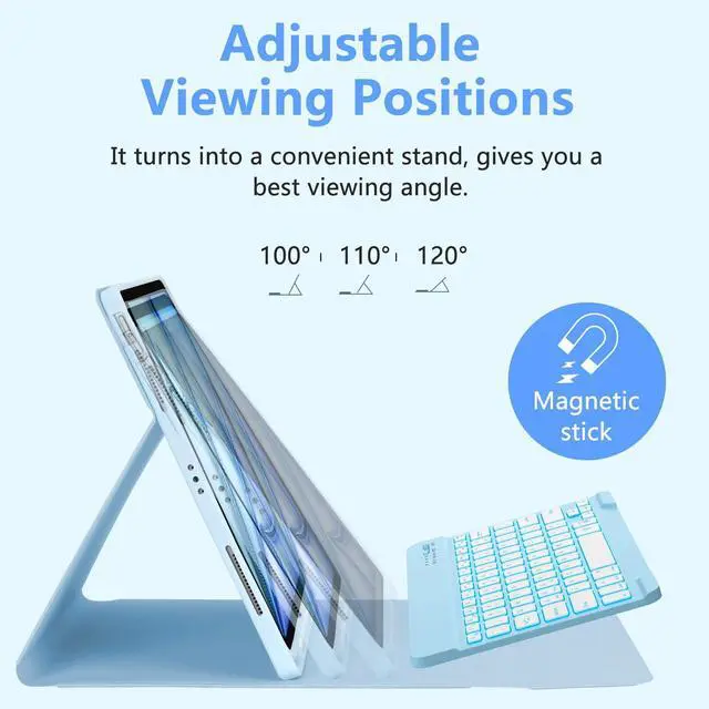 Alt view image 4 of 5 - MMK for iPad Air 13 inch (M2) 2024 & for iPad Pro 12.9 Case with Keyboard, Keyboard case for iPad Pro 12.9 inch 6th 5th & iPad Air 13 inch, Backlit Bluetooth Wireless Keyboard with Pencil Holder,Blue