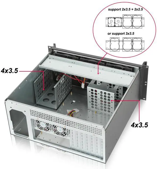 Alt view image 4 of 5 - Rackchoice 4U Rackmount Server Chassis 4x3.5 + 3x3.5 or 2x3.5+2x2.5 Drive Bays EATX/ATX/MATX/Mini-itx Support
